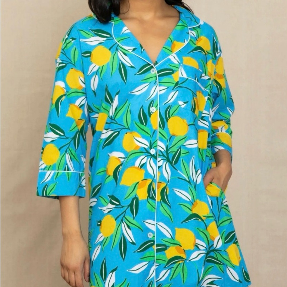 Printfresh Lemon Zest Sleepshirt in Turquoise. EUC vibrant colors. Large